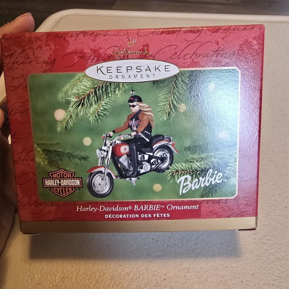 2001 Hallmark Keepsake Ornament - Harley Davidson Barbie riding 2001